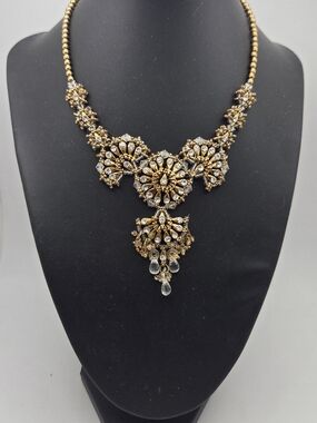 Vintage Victorian Revival Handmade Necklace Crystal Bib Regencycore Statement